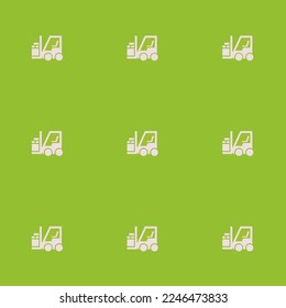 Carga de la horquilla de elevación de baldosas repitiendo sin inconvenientes, patrón de icono plano de color amarillo-verde y platino. Fondo del volante.