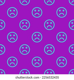 Seamless repeating tiling frown o flat icon pattern of purple (munsell) and medium turquoise color. Background for advertisment.