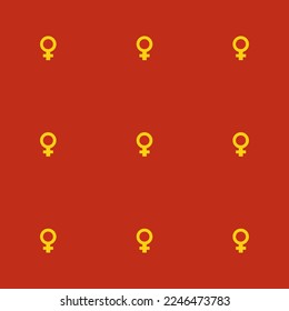 Seamless repeating tiling gender female flat icon pattern of dark pastel red and yellow (ncs) color. Background for slides.