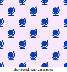 Seamless repeating tiling globe flat icon pattern of pale lavender and royal azure color. Background for wedding invitation.