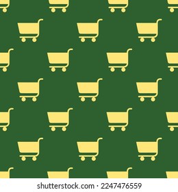 Seamless repeating tiling grocery  flat icon pattern of hunter green and mellow yellow color. Background for story.