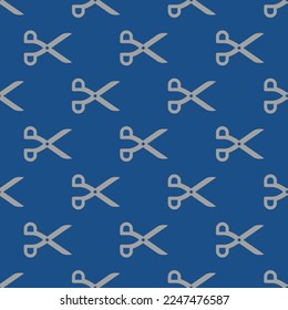 Seamless repeating tiling hairdresser  flat icon pattern of yale blue and dark gray color. Background for music sheet.