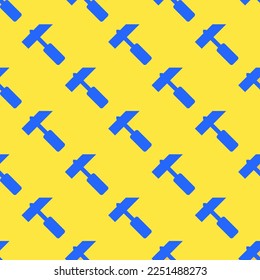 Seamless repeating tiling hammer flat icon pattern of sunglow and blue (crayola) color. Background for presentation.