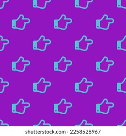 Seamless repeating tiling hand o right flat icon pattern of purple (munsell) and medium turquoise color. Background for slogan.