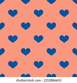 Seamless repeating tiling heart flat icon pattern of dark salmon and usafa blue color. Background for story.