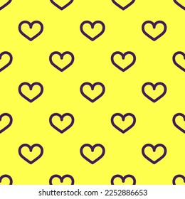 Seamless repeating tiling heart outline flat icon pattern of icterine and outer space color. Design for postcard.