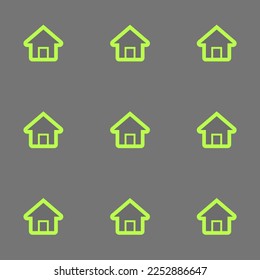 Seamless repeating tiling home outline flat icon pattern of dim gray and inchworm color. Background for kitchen.