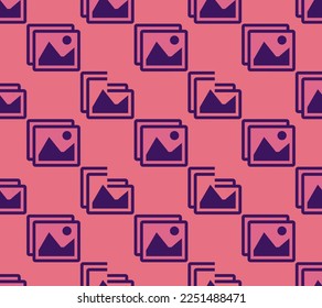 Imágenes de azulejos repitiendo sin inconveniente con un patrón de ícono plano de color rojo violeta pálido e índigo persa. Diseño para caja de pizza.