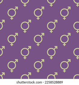 Seamless repeating tiling intersex flat icon pattern of dark lavender and medium spring bud color. Background for banner.