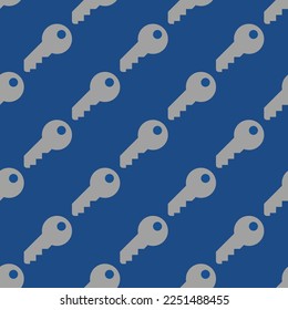Seamless repeating tiling key flat icon pattern of yale blue and dark gray color. Background for story.