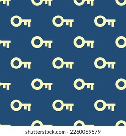 Seamless repeating tiling key flat icon pattern of dark slate gray and blond color. Design for notes.