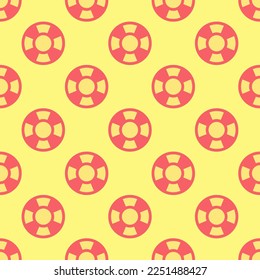 Impresionante repetición de azulejos salvavidas patrón de icono plano de color amarillo y rojo pastel. Fondo de dos colores.