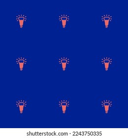 Impresionante tonalidad de bombilla de azulejos repitiendo sobre un patrón de icono plano de color azul imperial y color rosa carmín claro. Diseño para caja de pizza.