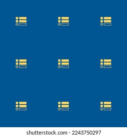 Nahtlos wiederholende Tilingliste fügen Sie unten flache Icon-Muster von usafa blau und Stil de Korn gelbe Farbe. Design für Namensschilder.