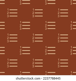 Seamless repeating tiling list ol flat icon pattern of burnt umber and burlywood color. Background for advertisment.