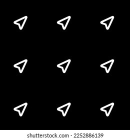 La flecha de la ubicación de las baldosas de repetición perfecta esboza un patrón de icono plano de color blanco y negro. Fondo para el diseño de la interfaz de usuario.