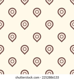 Seamless repeating tiling location outline flat icon pattern of moccasin and pastel brown color. Design for postcard.