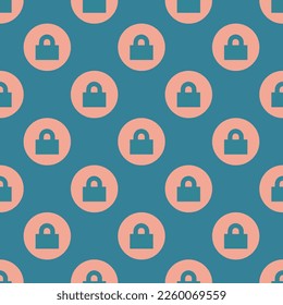 Seamless repeating tiling lock alt flat icon pattern of teal blue and light salmon pink color. Background for logo design.