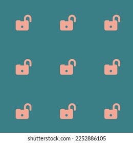 Seamless repeating tiling lock open flat icon pattern of teal blue and light salmon pink color. Background for kitchen.