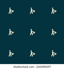 Seamless repeating tiling man suitcase flat icon pattern of rich black and eggshell color. Design for wrapping paper.