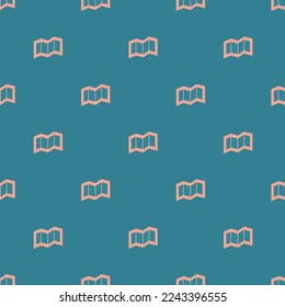 Seamless repeating tiling map flat icon pattern of teal blue and light salmon pink color. Background for flyer.