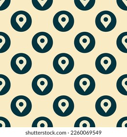 Seamless repeating tiling map marker alt flat icon pattern of eggshell and rich black color. Background for advertisment.