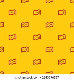 Seamless repeating tiling map treasure flat icon pattern of yellow (ncs) and dark pastel red color. Background for selfie.