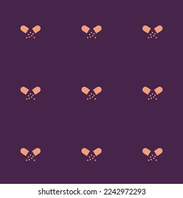 Seamless repeating tiling medical pill broken flat icon pattern of purple taupe and light salmon color. Background for online meeting.