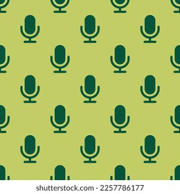 Seamless repeating tiling microphone flat icon pattern of hansa yellow and sacramento state green color. Background for office.
