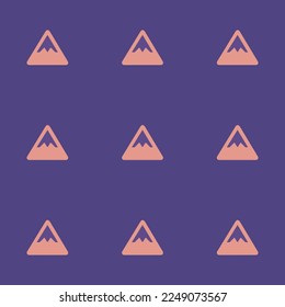 Seamless repeating tiling mountain  flat icon pattern of dark lavender and ruddy pink color. Design for wrapping paper.