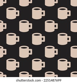 Seamless repeating tiling mug flat icon pattern of dark jungle green and desert sand color. Design for quiz.