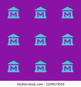 Seamless repeating tiling museum  flat icon pattern of purple (munsell) and medium turquoise color. Background for letter.