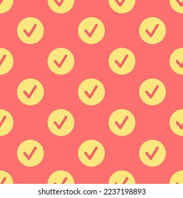 Seamless repeating tiling ok c flat icon pattern of pastel red and mellow yellow color. Background for website.