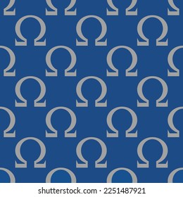 Seamless repeating tiling omega flat icon pattern of yale blue and dark gray color. Design for name tag.
