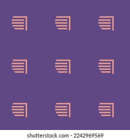 Seamless repeating tiling page corner text flat icon pattern of dark lavender and ruddy pink color. Background for menu.