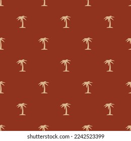 Seamless repeating tiling palmtree variant flat icon pattern of burnt umber and burlywood color. Background for slogan.