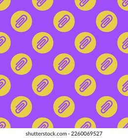 Seamless repeating tiling paper clip alt flat icon pattern of lavender indigo and sandstorm color. Background for office.