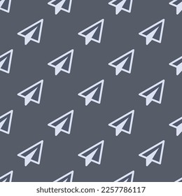 Seamless repeating tiling paper plane o flat icon pattern of stormcloud and lavender (web) color. Background for office.