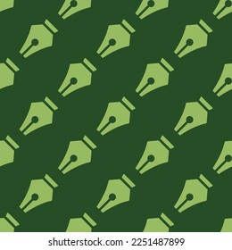 Seamless repeating tiling pen flat icon pattern of hunter green and dollar bill color. Design for notes.