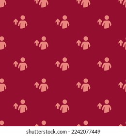 Seamless repeating tiling people up flat icon pattern of vivid burgundy and light coral color. Backgorund for tablet.