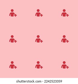 Seamless repeating tiling people left flat icon pattern of bubble gum and persian red color. Design for notes.