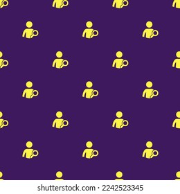 Seamless repeating tiling people magnify flat icon pattern of persian indigo and icterine color. Background for news report.
