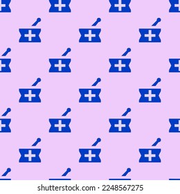 Seamless repeating tiling pharmacy  flat icon pattern of pale lavender and royal azure color. Background for letter.