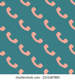 Seamless repeating tiling phone flat icon pattern of teal blue and light salmon pink color. Background for selfie.