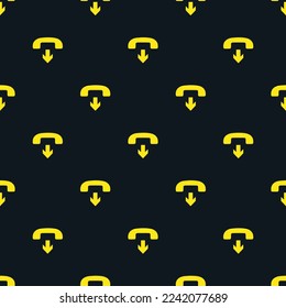 Seamless repeating tiling phone hangup flat icon pattern of dark jungle green and aureolin color. Background for business card.