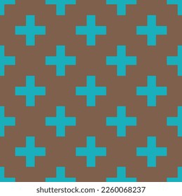 Seamless repeating tiling plus flat icon pattern of raw umber and light sea green color. Design for brochure cover.