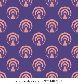 Seamless repeating tiling podcast flat icon pattern of dark lavender and ruddy pink color. Background for selfie.