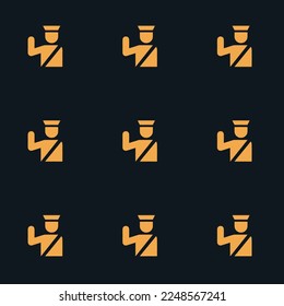 Seamless repeating tiling police  flat icon pattern of dark jungle green and yellow orange color. Design for announcement.