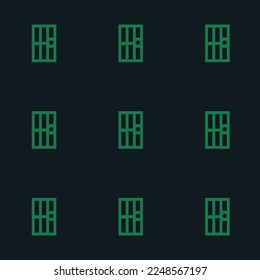Seamless repeating tiling prison  flat icon pattern of dark jungle green and dark spring green color. Background for poster.