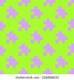 Seamless repeating tiling puzzle flat icon pattern of green-yellow and mauve color. Background for flyer.
